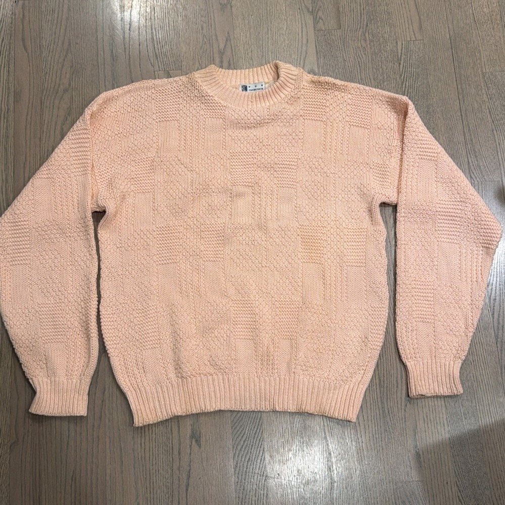 Vintage Ron Chereskin Sweater Adult XL Peach Pink 100% Cotton Geometric Knit 90s